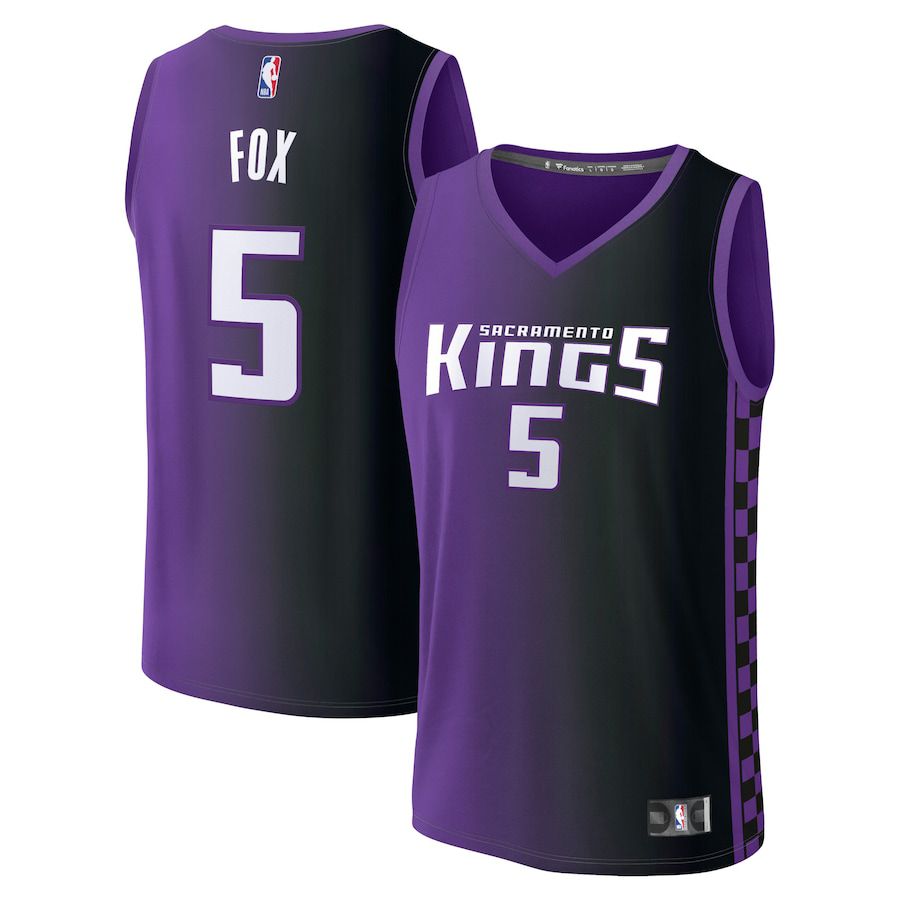 Men Sacramento Kings #5 De Aaron Fox Fanatics Branded Purple Statement Edition 2023-24 Fast Break Replica NBA Jersey